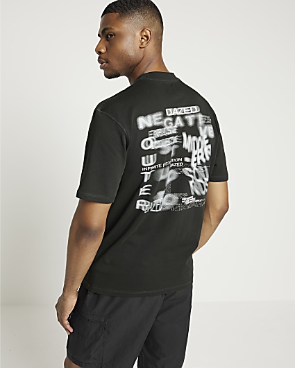Black regular fit blurred graphic t-shirt