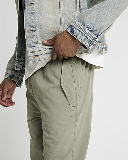 Khaki regular fit parachute cargo trousers