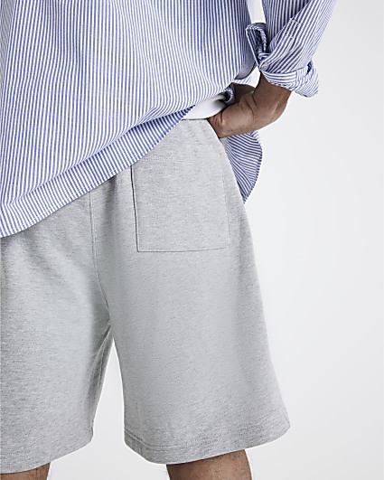 Grey regular fit loopback shorts