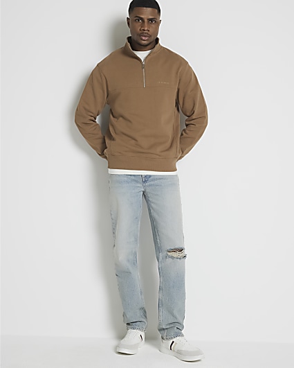 Brown regular fit loopback funnel sweatshirt
