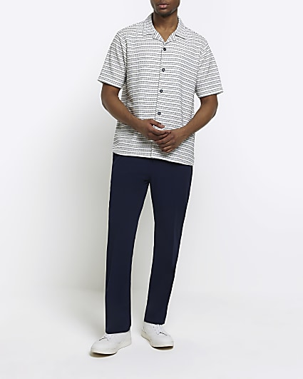 White Slim Fit Textured Stripe Shirt