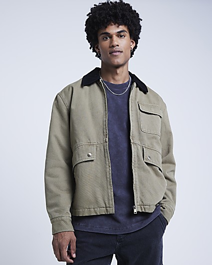 Khaki regular fit worker jacket