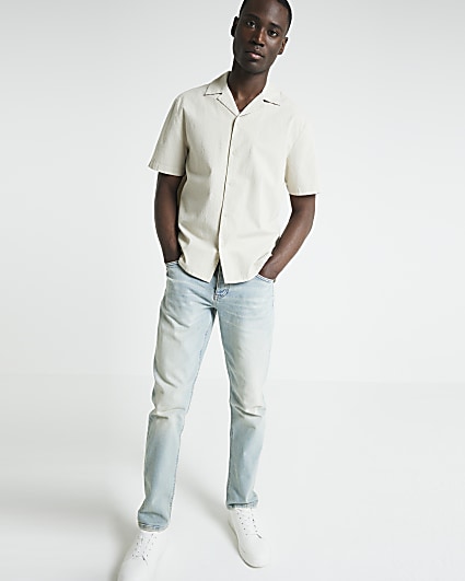 Stone regular fit textured revere shirt