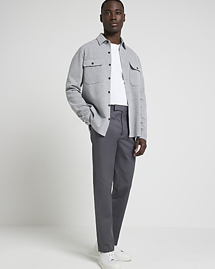 Grey regular fit pocket jersey overshirt