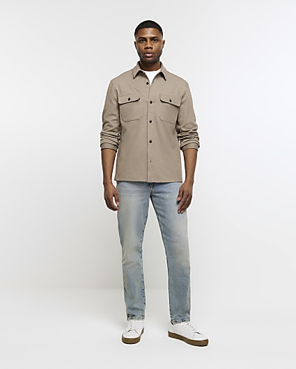 Khaki regular fit pocket jersey overshirt