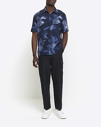 Navy regular fit abstract shirt