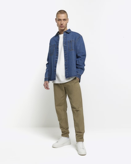 Blue regular fit utility denim shirt