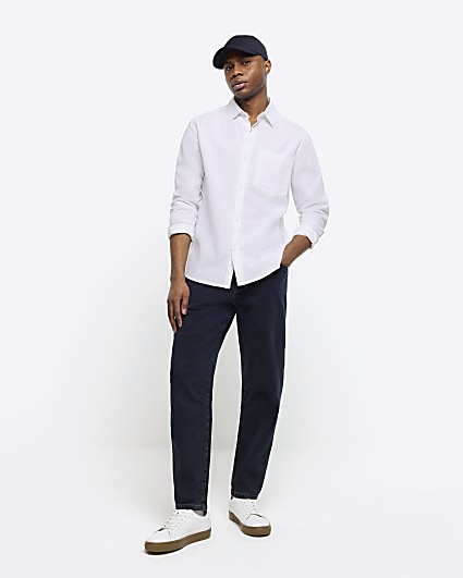 White regular fit linen blend shirt