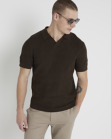 Brown slim fit diamond stitch t-shirt