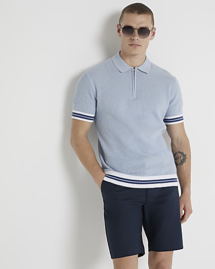 Blue slim fit knitted polo shirt