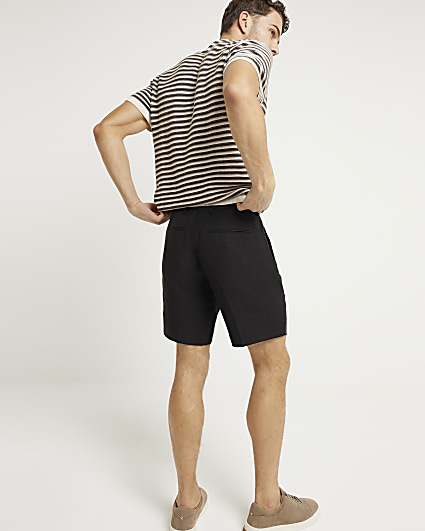 Black slim fit linen blend shorts