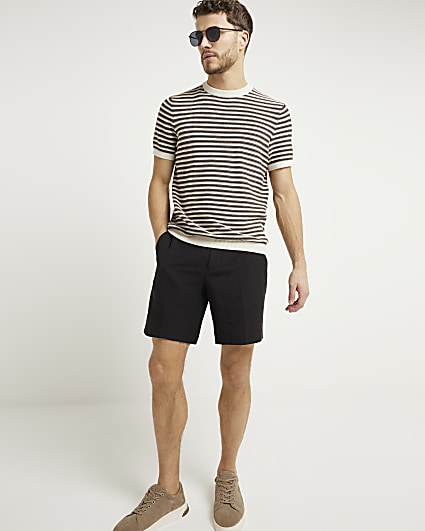 Black slim fit linen blend shorts