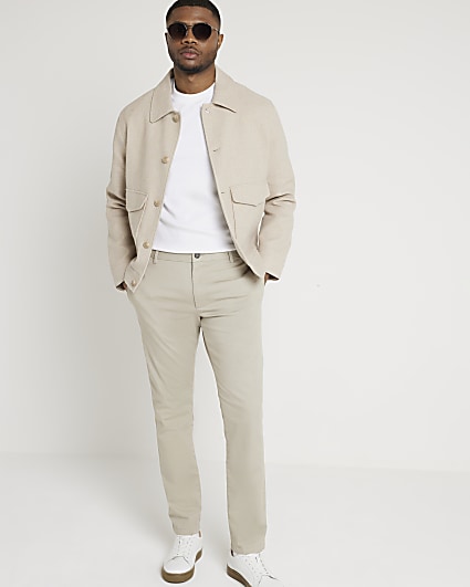 Stone skinny fit smart chino trousers