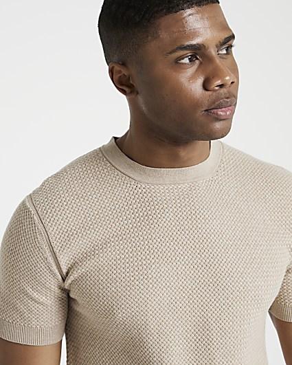 Stone slim fit textured knitted t-shirt