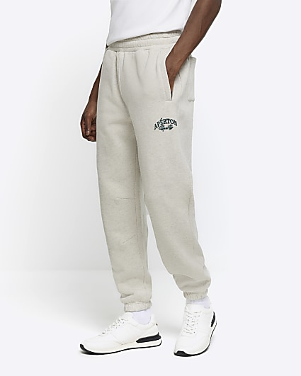 Grey regular fit graphic cuffed joggers