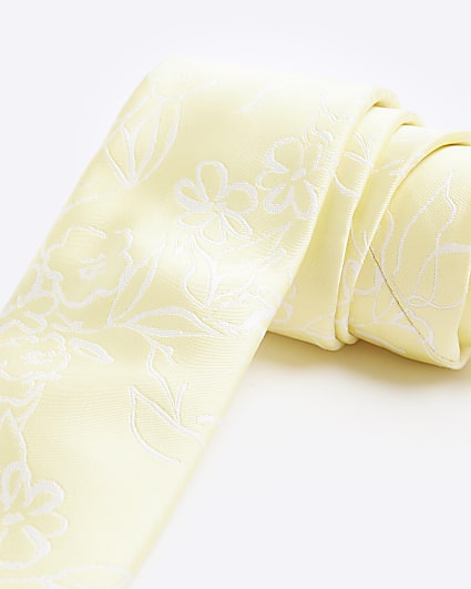 Yellow jacquard floral tie