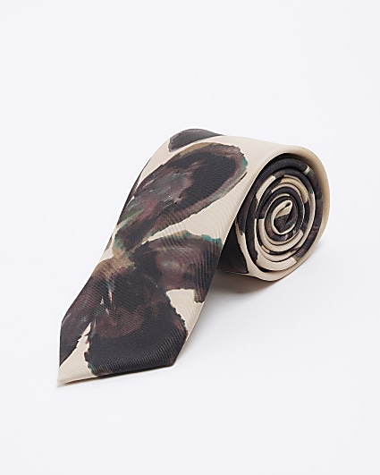 Beige floral tie