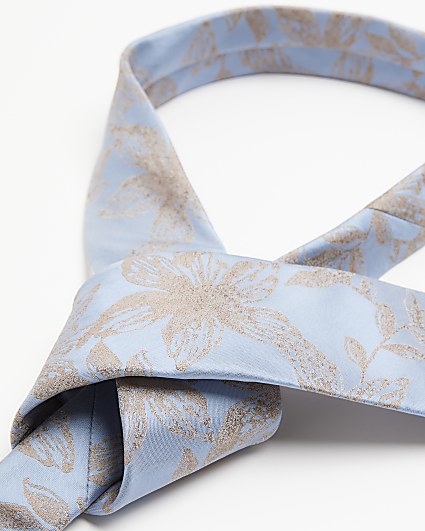 Blue floral jacquard tie