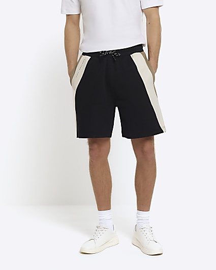 Black regular fit colour block shorts
