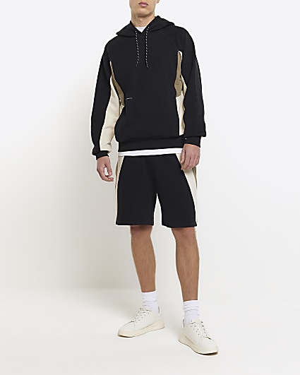 Black regular fit colour block hoodie