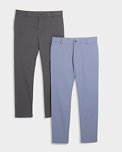 2PK Grey skinny fit smart chino trousers
