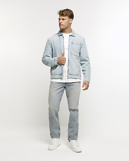 Light blue denim outlet jacket mens outfit