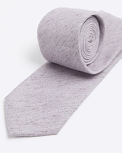 Purple linen blend textured tie