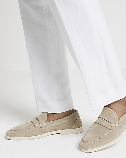 Stone suede loafers