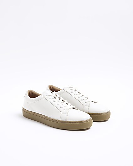White leather lace up trainers