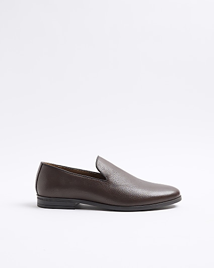 Brown leather slip on loafers