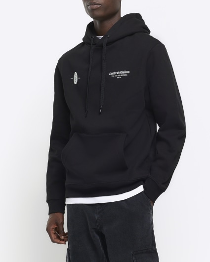 Black Regular Fit Graphic Print Hoodie