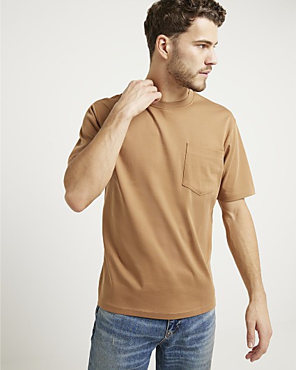 Brown slim fit mercerised cotton t-shirt