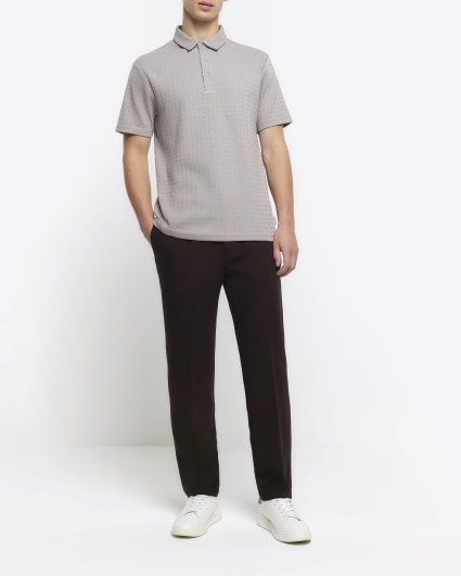 Grey slim fit weave jacquard polo