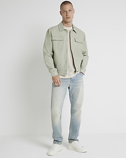 Green regular fit linen blend jacket