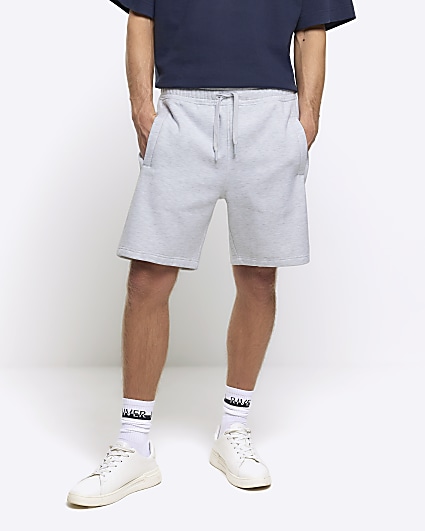 Grey regular fit rib panel shorts