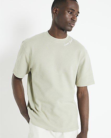 Green oversized textured embroidered t-shirt