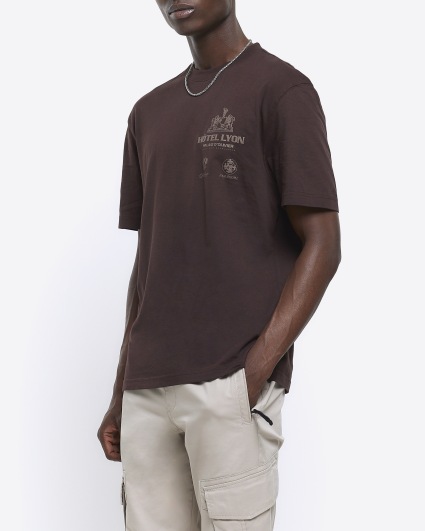 Brown Oversized Fit Graphic T-Shirt