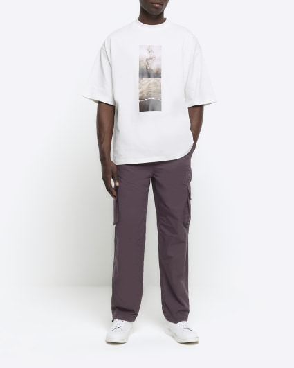 Ecru oversized fit graphic patch t-shirt
