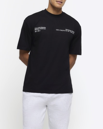 Black regular fit sea graphic t-shirt