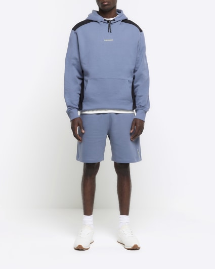 Blue regular fit colour block hoodie
