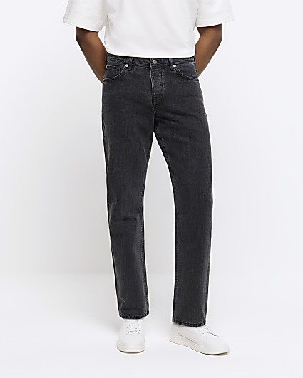 Washed black straight fit jeans