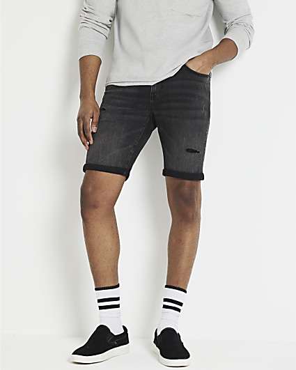 Black ripped shop shorts river island