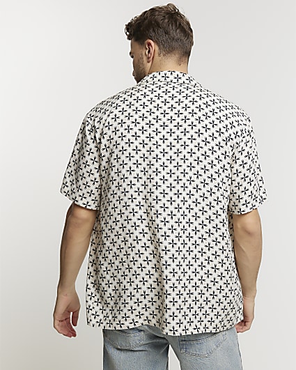 Ecru regular fit geometric revere shirt