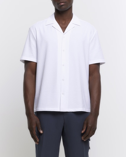 White Regular Fit Seersucker Revere Shirt