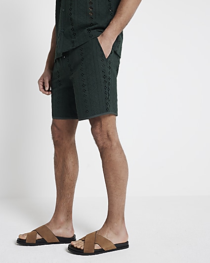 Green regular fit crochet shorts