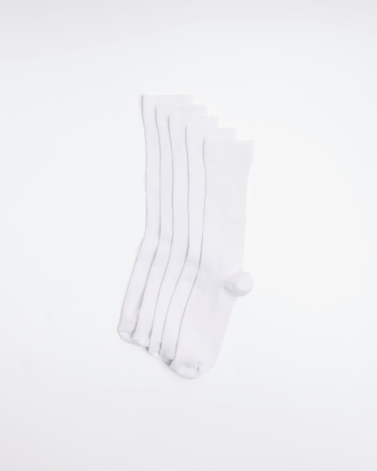5PK white ribbed ankle socks