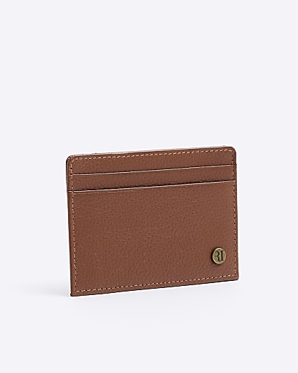 Brown leather RI decal pebbled card holder