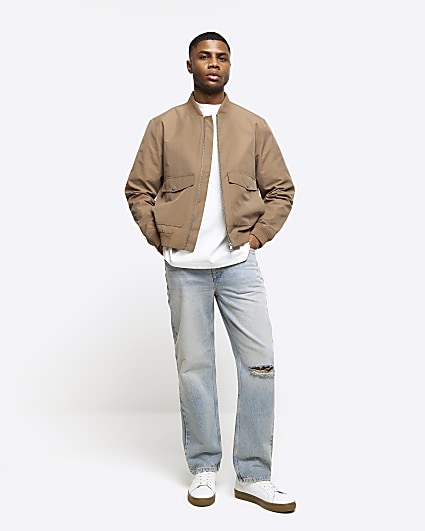 Stone regular fit pocket bomber jacket