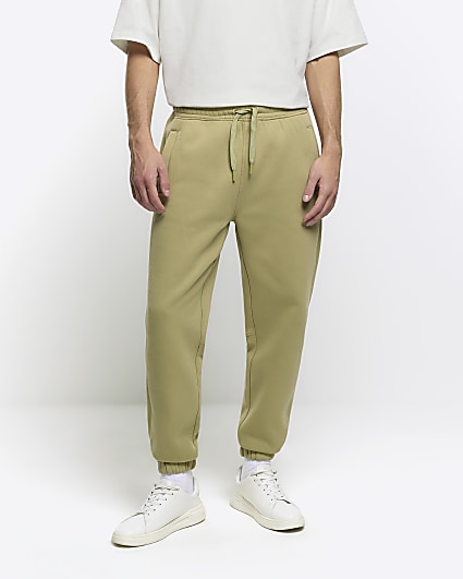 Green regular fit rib panel joggers