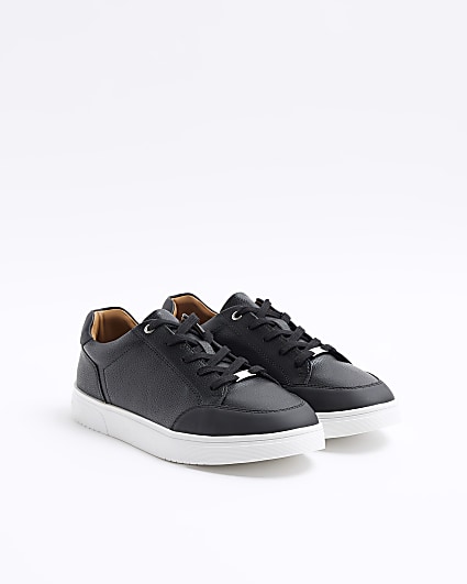 Black textured lace up trainers